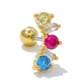 Gold stainless steel cartilage stud earring with colorful zircon and ball back closure - Multicolor Zircon Vertical Style (EGD0728 Gold)