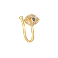 Dettaglio di finto piercing al naso Evil Eye dorato con zirconi blu e bianchi - Stile Occhio del Diavolo (EGJ0090) / Oro