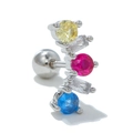 Colorful zircon cartilage stud earring with yellow pink and blue gems in silver finish - Multicolor Zircon Vertical Style (EGD0728 Silver)