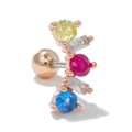 Rose gold helix stud with multi-colored circular and rectangular cubic zirconia stones - Multicolor Zircon Vertical Style (EGD0728 Rose Gold)