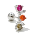 Sleek stainless steel ear stud with colorful cubic zirconia and a round screw back - Orange-Red Series Multicolor Style (EGD0728 Silver)