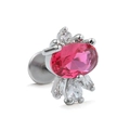 Flat back stainless steel stud featuring a pink oval gemstone and radiant white stones - Silver-Tone Ruby Color Oval Style (CD00742 White Gold Plated)