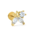 Golden butterfly stud earring with clear zircon crystals and flat back threading - Simple Butterfly Style Gold (CD00959)