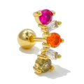 Golden stud earring featuring five multicolored zircons with a secure screw ball back - Orange-Red Series Multicolor Style (EGD0728 Gold)