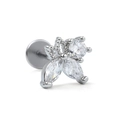 Silver flower stud earring with marquise zirconia crystals and flat back piercing design - Simple Butterfly Style Silver (CD00959)