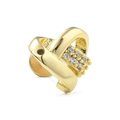Gold twist geometric stud earring with rows of clear pavé zircon stones on white background - Twisted Geometry Style Gold (CD01024)