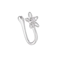 Macro shot of silver flower non-pierced U-shaped nose clip with sparkling zircon - Silver (EGJ0098)