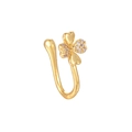 Detailed macro shot of a U-shaped gold nose cuff with floral micro-set zircon stones - Gold (EGJ0099)
