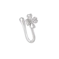 Detail of silver clover non-piercing nose clip with polished hearts and pavé crystals - Silver (EGJ0099)