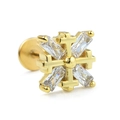 Cross-shaped gold ear stud featuring rectangular clear zircons on a stainless steel post - Gold Cross Geometric Style (CD01041 Gold)
