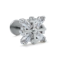 Silver labret earring with cross-shaped design and rectangular cut zircons in a flat back style - Silver-Tone Geometric Cross Style