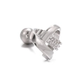 Dettaglio macro dell'orecchino a corona con zirconi e chiusura a sfera a vite - Stile Nodo Intrecciato (EGD1024) / Argento