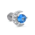 Orecchino labret a luna in argento con zircone blu e perno a retro piatto - Argento