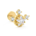Flat back stud earring in golden finish with star-shaped zircon and crown design - Star Shape (CD00530 Gold) / Gold