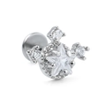 Silver stainless steel flat back stud with star-cut zircon and geometric crystals - Star Shape (CD00530 White Gold Finish) / Silver