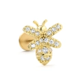 Flat back golden bee labret stud with pavé cubic zirconia wings in stainless steel - Gold
