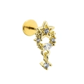 Pendiente de estrella dorada con cierre plano y circonitas colgantes de corte marquesa - Estilo Colgante Estrella (CD00846) / Dorado