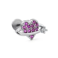 Labret in acciaio chirurgico con zircone pianeta cuore rosa per cartilagine - Stile Pianeta Cuore(CD00277) / Argento