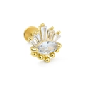 Orecchino labret dorato con base piatta e zirconi trasparenti a forma di ventaglio - Stile Radiale a Ventaglio (CD00739) / Oro