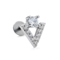 Clou d'oreille en V argenté avec zircons et tige de perçage à fond plat chic - Style V Micro-Pavé (CD00821 Blanc K)