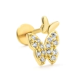 Piercing labret doré orné de deux papillons sertis de cristaux brillants et fins - Forme Double Papillon (CD00560 Or)