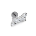 Silberner Labret-Stecker mit fünf Zirkoniasteinen und flacher Rückseite für Piercings - Five Stone Curved Style (CD00744) / Silber