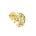 Piercing a mezzaluna e stella dorato con zirconi e chiusura a vite piatta - Stile Stella E Luna(CD00826) / Oro