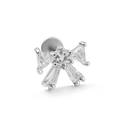 Piercing de lèvre nœud en argent avec zircons brillants et dos plat labret - Style Nœud Papillon Micro-Incrusté (CD00528 Blanc K)