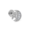 Piercing a perno in argento a forma di stella e luna con scintillanti pietre di zirconi - Stile Stella E Luna(CD00826) / Argento