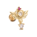 Piercing orecchio ad ala dorata con cristalli di zircone rosa e chiari su fondo bianco - Stile Ala (EGD0853) / Oro