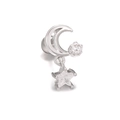Detailed view of silver moon and star earrings featuring micro-pave cubic zirconia crystals - Moon & Star Drop Style (EGD0871) / Silver