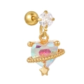 Gold star and aurora heart earring with planet ring detail and white cubic zirconia - Gold Heart Planet Style (EGD1162) / Gold