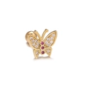 Detailed close-up of butterfly stud earring with 18k gold plating and colorful zircons - Multi-Color Zircon Butterfly (EGD0922 Gold)