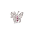 Close-up of butterfly ear stud with white zircons and pink gemstones in 18k gold plating - Multi-Color Zircon Butterfly (EGD0922 White K)