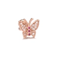 Macro detail of rose gold butterfly stud earring with pink gemstones and white zircons - Multi-Color Zircon Butterfly (EGD0922 Rose Gold)