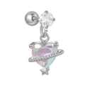 Silver helix earring with heart opal pendant, Saturn ring design and tiny star charm - Silver Heart Planet Style (EGD1162) / Silver