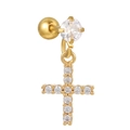 Goldener Kreuz-Ohrknorpelstecker mit Zirkonia und Schraubverschluss-Kugel - Gold Kreuz Stil (EGD1166)
