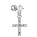 Silberner Kreuzohrring mit funkelndem Zirkonia-Stecker und hängendem Anhänger - Silber Kreuz Stil (EGD1166)