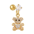 Goldener Bären-Ohrknorpelstecker mit Herz-Zirkonia und vollständigem Kristallbesatz - Gold Herz Bär Stil (EGD1167)