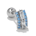 Macro detail of rectangle zircon cartilage stud with blue accents and screw back - Curved Rectangle Style (EGD0316 Silver)