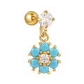 Orecchino a perno in acciaio dorato a forma di fiore con zirconi blu e bianchi - Stile Fiore Blu Cielo Dorato (EGD1101)