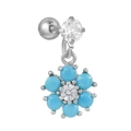 Orecchino a fiore in argento con petali di turchese blu e centro in zircone brillante - Stile Fiore Blu Cielo Argentato (EGD1101)