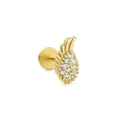 Vergoldetes Labret-Piercing mit Federmuster und mikroeingelegten Zirkoniasteinen - Ananas Gold Stil (CD01046)