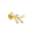 Gouden tak piercing sieraad met marquise-geslepen zirkoon en een platte achterkant - Tak en Blad Ontwerp (CD01070金色)