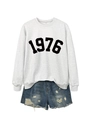 Detailed close-up of 1976 printed sweatshirt fabric texture and vintage numeric design - Off-white Sweatshirt (Black Font)