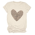 Detail of leopard print heart design on a casual beige short sleeve t-shirt for women - S / Sand