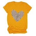 Detail of soft yellow cotton t-shirt featuring a leopard print heart on the chest - S / Mustard Yellow