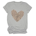 Detail of grey cotton T-shirt featuring a large leopard print heart and rolled sleeves - S / Light Gray