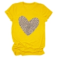 Detailed view of leopard print heart graphic on bright yellow short sleeve t-shirt - S / Yellow