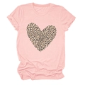 Close-up of pink round-neck T-shirt with leopard print heart and rolled sleeve detail - 3XL / Pink